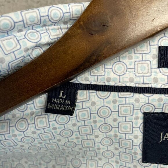 NWOT Jachs New York Men's L Short Sleeve Button-Up Shirt Blue Geometric - Picture 8 of 12